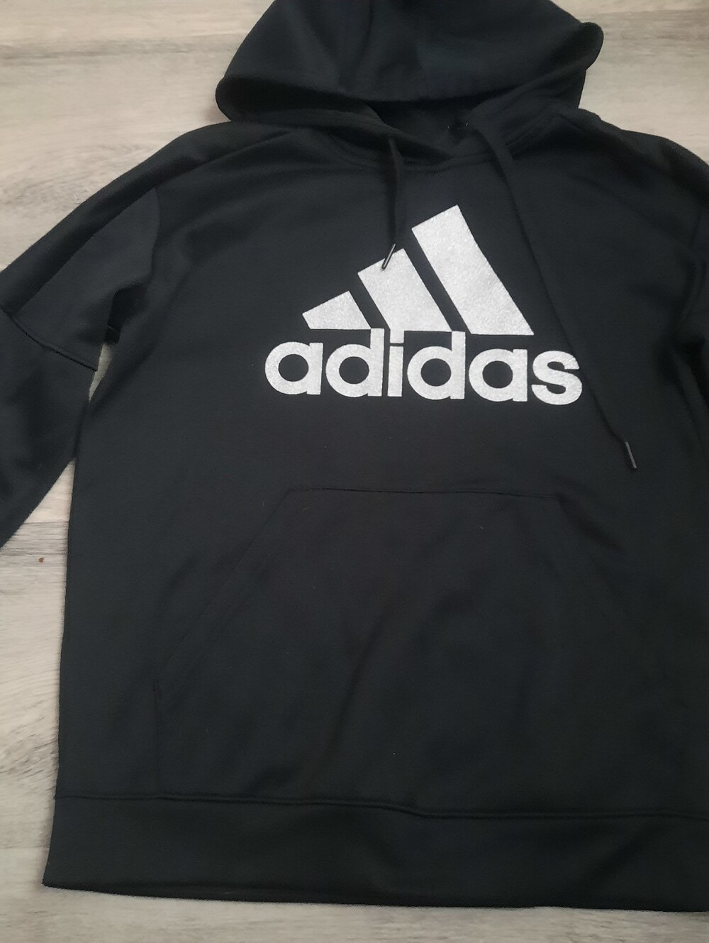 Adidas Girls Black Hoodie with Sparkly Silver Logo